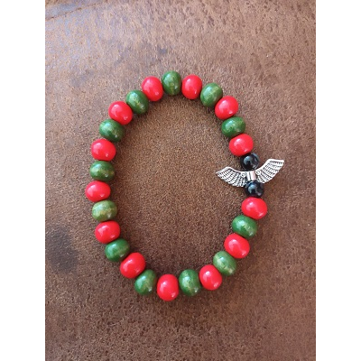 Armband met engelenvleugels rood/groen 18 cm