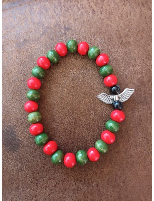 Armband met engelenvleugels rood/groen 18 cm