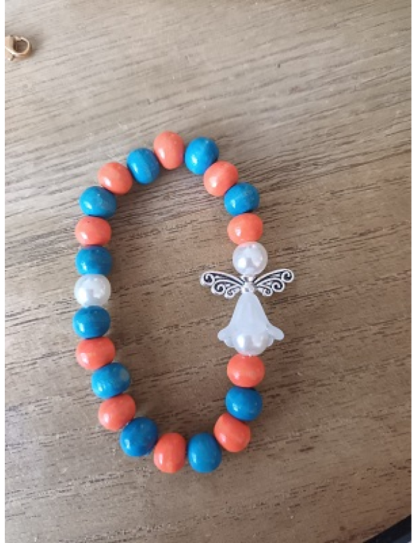 Armband blauw/oranje 17 cm