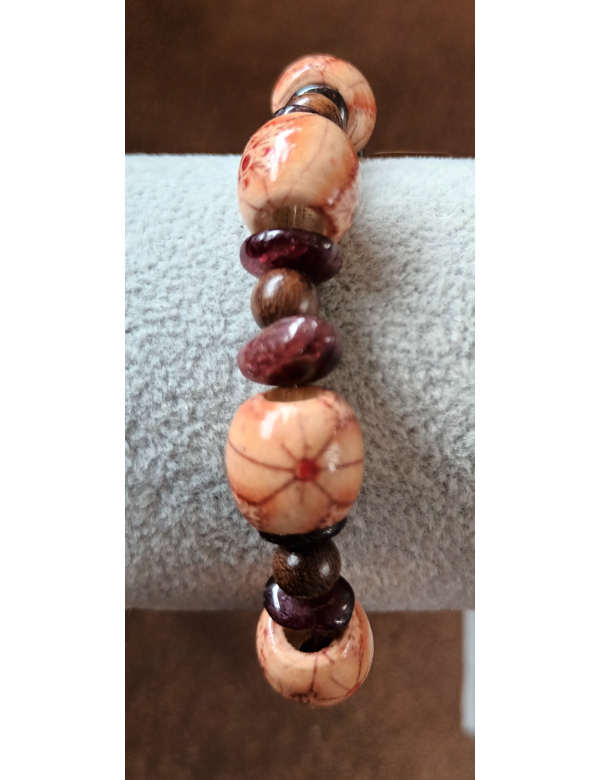 Armband granaat met houten kralen