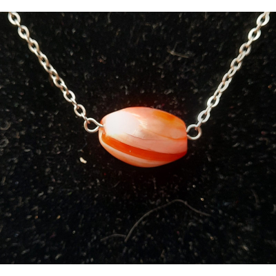 rvs zilverkleurige ketting met carneool