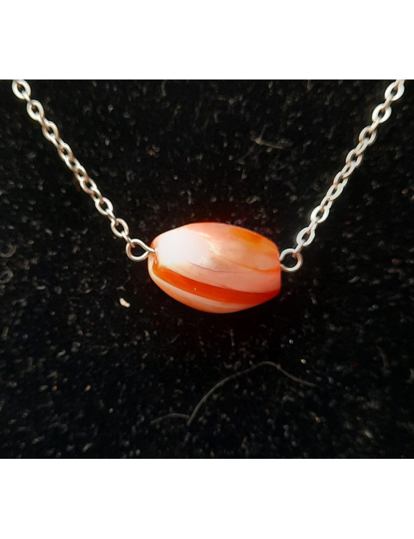 rvs zilverkleurige ketting met carneool